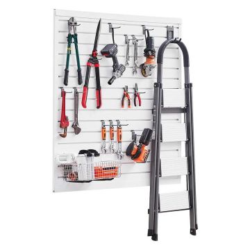 Tin-shaped PVC modular garage wall cladding, white, 4x4 ft.
