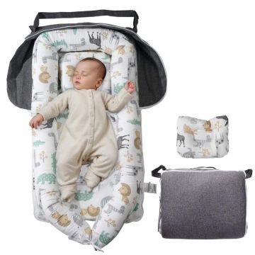 Baby cot with headrest, 100% cotton, reversible, portable
