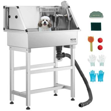 86.4 cm stainless steel dog and cat washing station with faucet