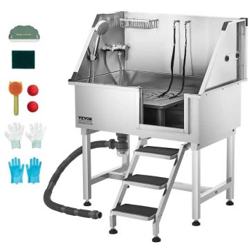 96.5 cm stainless steel dog washing station with faucet and shower head