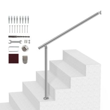 Outdoor stair railing, 100 cm, silver, with installation kit