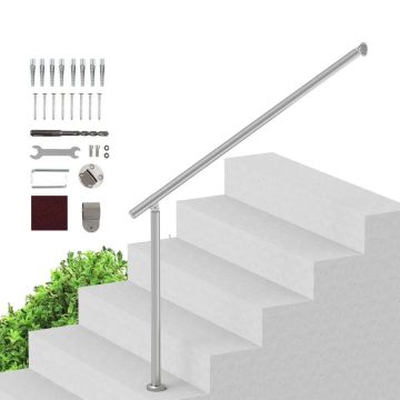 Handrail set for outdoor stairs, 120 cm, silver, wall and floor mounting