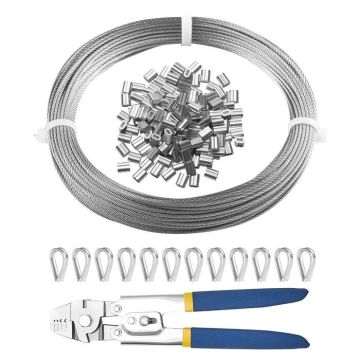 Wire Rope Kit 1/16 Inch, 66 Feet, 304 Stainless Steel, with Pliers and Bushings