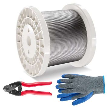 Wire Rope Kit 1/8", 316 Stainless Steel, 600 Feet, with Cutter and Gloves