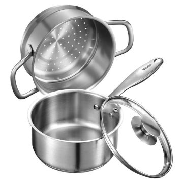 1.5 L stainless steel pot with steamer and glass lid