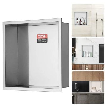 Shower niche 33x33 cm, 304 stainless steel, wall-mounted, double shelf, silver