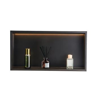 Wnęka prysznicowa ścienna z paskiem LED, 33x63,5x10,2 cm, stal nierdzewna, kolor czarny