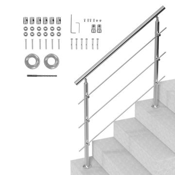 Outdoor stair railing, 47.2 inches, stainless steel, 3 slats