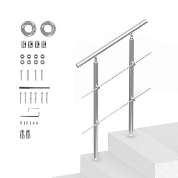 Stainless steel outdoor railing for stairs, 31.5 inches, 2 slats, with installation kit