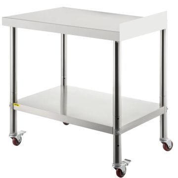 Stainless steel prep table, 24x15x35 inches, with casters and adjustable shelf