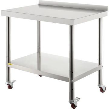 Stainless Steel Prep Table, 30x24x35 inches, 440 lbs, with casters and shelf