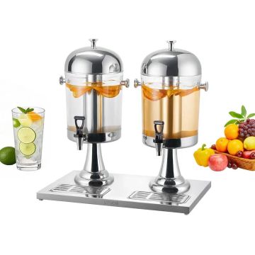 Beverage dispenser 2 x 8 L, stainless steel, with ice tray and tap
