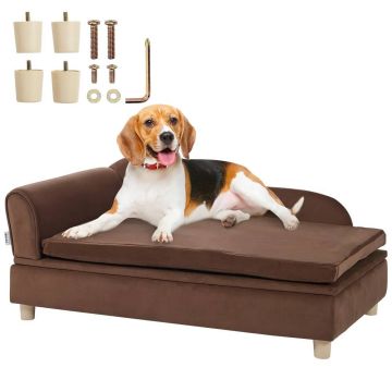 Pet velvet sofa, dark brown, for large dogs and cats