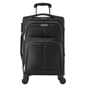Soft 20-inch carry-on suitcase, black, with wheels and TSA lock