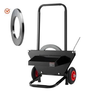 Strapping trolley for steel coils, 600 mm, rubber wheels
