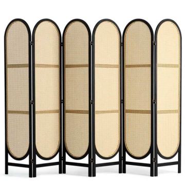 6-panel hand-woven rattan wooden partition, brown