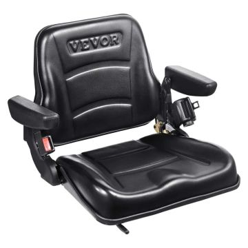 Universal Tractor Loader Seat with Adjustable Backrest and Armrests, 6.3-13.4 Inch Slot