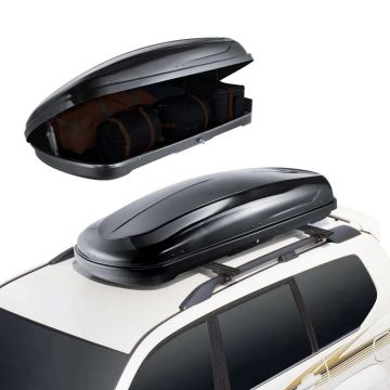 Roof box, 14 m³, ABS, black, with two-way opening and straps