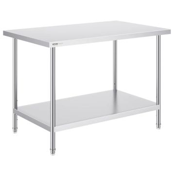 Stainless steel workbench, 30x48x34 inches, 3 adjustable levels