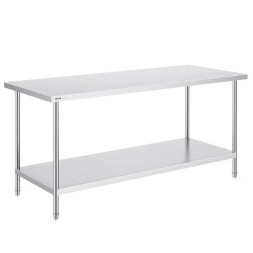 Stainless steel prep table, 30x72x34 inches, 3 adjustable levels
