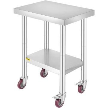 Stainless Steel Work Table with Wheels, 24x18x34 Inch, Silver