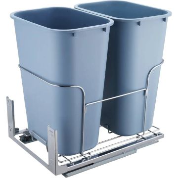 Pull-out double 35L trash can for kitchen cabinets with sliding doors