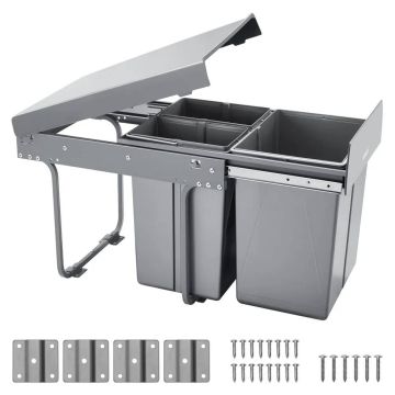 Pull-out double trash can for kitchen cabinets 40 L with metal system