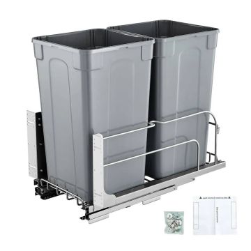 Double Pull-Out 27 QT Undercounter Trash Can, Gray