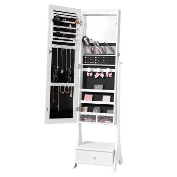 Mirrored jewelry cabinet with LED lighting, white, freestanding