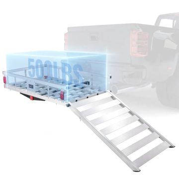 Kosz bagażowy na przyczepę 50x29,5x8,7 cm, udźwig 500 funtów, aluminiowy bagażnik ze składaną rampą