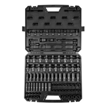 3/8" impact socket set, 90 pieces, SAE and metric, chrome molybdenum steel