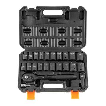 1/2 inch impact socket set, 23 pieces, cr-v steel, with ratchet
