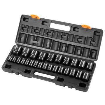 Impact socket set 1/2", metric 10-36 mm, 26 pieces, CR-V, with box