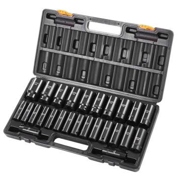 Impact socket set 1/2 inch, 26 pieces, cr-v, 10-36 mm, box