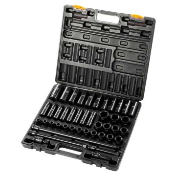 Impact socket set 1/2 inch, 43 pcs, 9-30 mm, 6-point