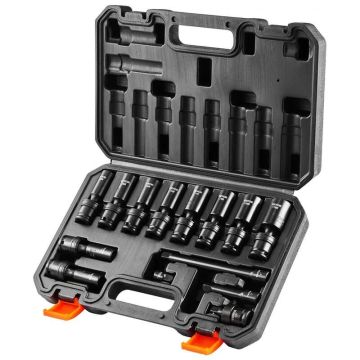 360° rotating impact socket set, 14 D., 3/8" metric