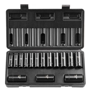 3/8" impact socket set, 15 pieces, 8-22 mm, 6 points, chrome-molybdenum steel