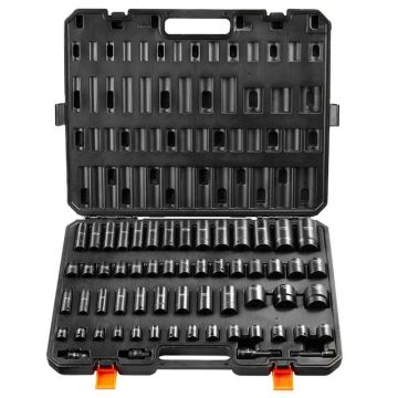 59-piece 3/8" and 1/2" impact socket set, SAE and metric, alloy steel