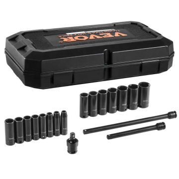 3/8" impact deep metric socket set, 18 D., 8-22 mm, CR-V steel