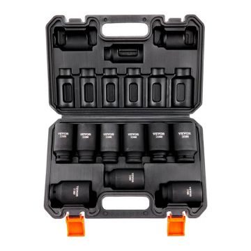 9-piece 1/2 inch impact deep metric socket set, 29-38 mm, 6 points, chrome-molybdenum steel, in case