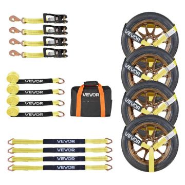 Motorcycle and ATV securing kit with wheel chocks, strap and spring hook, 4540 kg breaking strength