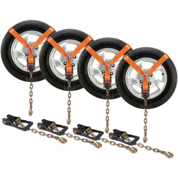 Car tie-down straps with chain anchors, 4 pcs., 2"x120"