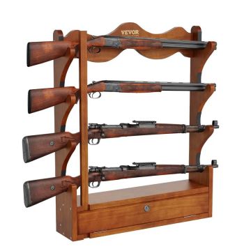 Wooden wall-mounted gun rack for 4 rifles with padding
