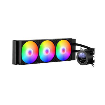 Chłodzenie wodne procesora AIO, 3 wentylatory PWM 120 mm, czarne, 2,1-calowy wyświetlacz LCD, ARGB, Intel 115X/1366/2011/1700/1200, AMD AM4/AM5