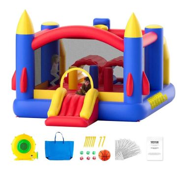 Inflatable bouncy castle with slide and storage box, for children 3-8 years old, 160 x 94 x 96 inches