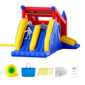 Inflatable play castle with slide and blower, for children 3-8 years old, 183x102x92 inches
