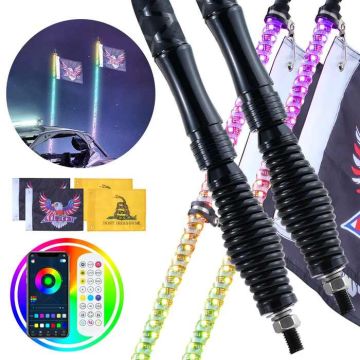 Oświetlenie LED RGB 1,2 m z podstawą sprężynową, wodoodporne, do pojazdów UTV/ATV/motocykli