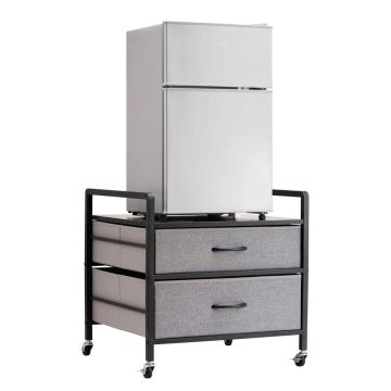 Mini fridge stand with storage and casters, grey, 176 L, 2 drawers