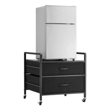 Mini fridge stand with storage, 2 drawers, casters, black