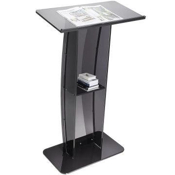Black clear acrylic podium with shelf, 119 cm high